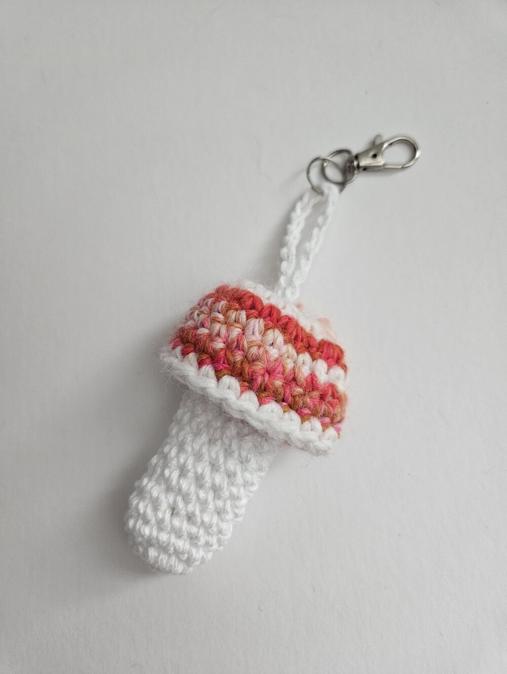 Chapstick Holder Keychain - White & Orange/Pink Mushroom